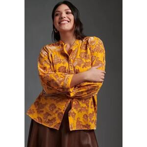 Anthropologie Pilcro The Verity Velvet Burnout Blouse Yellow Paisley Plus Sz 2X